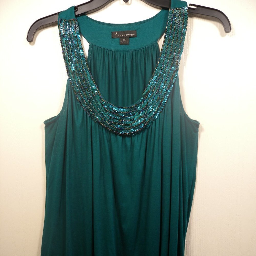 Twenty one Green Sequence tank top